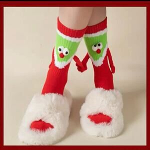 Pair of Festive Hand-Holding Socks for Women